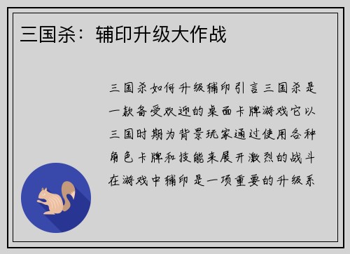 三国杀:辅印升级大作战