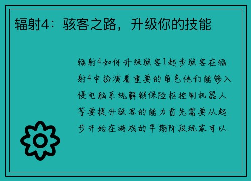 辐射4：骇客之路，升级你的技能