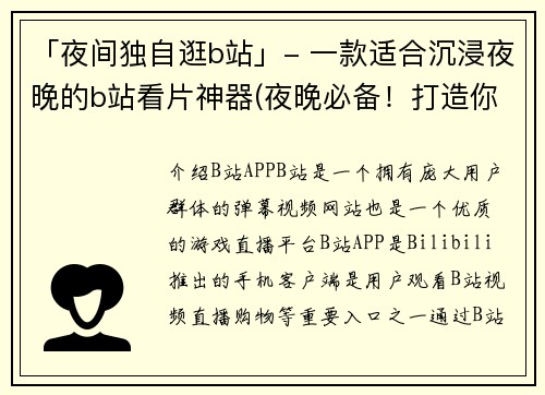 「夜间独自逛b站」- 一款适合沉浸夜晚的b站看片神器(夜晚必备！打造你的B站看片神器！)